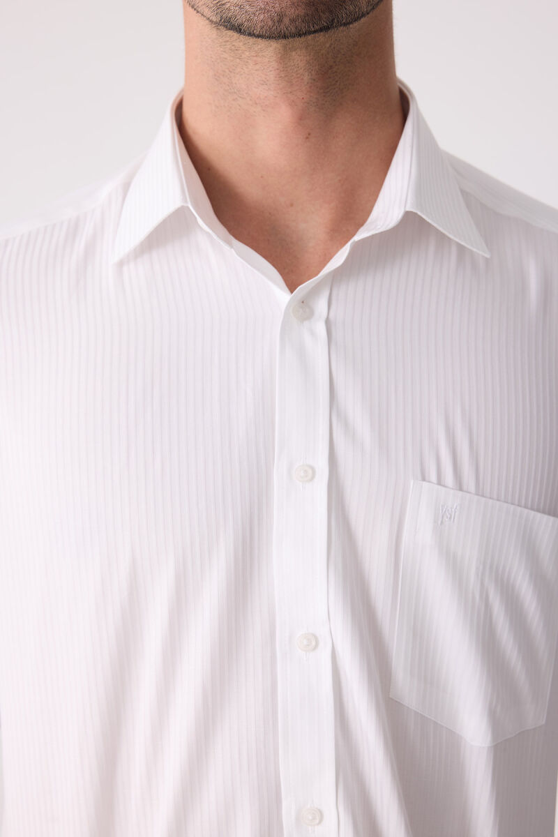 Erkek Beyaz Uzun Kol Klasik Kesim Çizgili Gömlek - 7