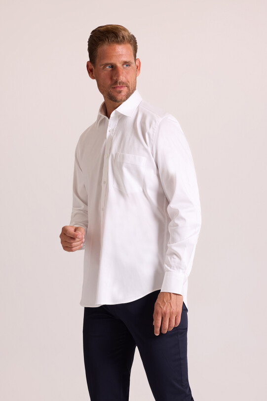 Erkek Beyaz Uzun Kol Klasik Saten Gömlek