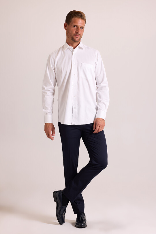 Erkek Beyaz Uzun Kol Klasik Saten Gömlek