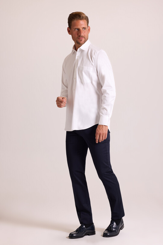 Erkek Beyaz Uzun Kol Klasik Saten Gömlek