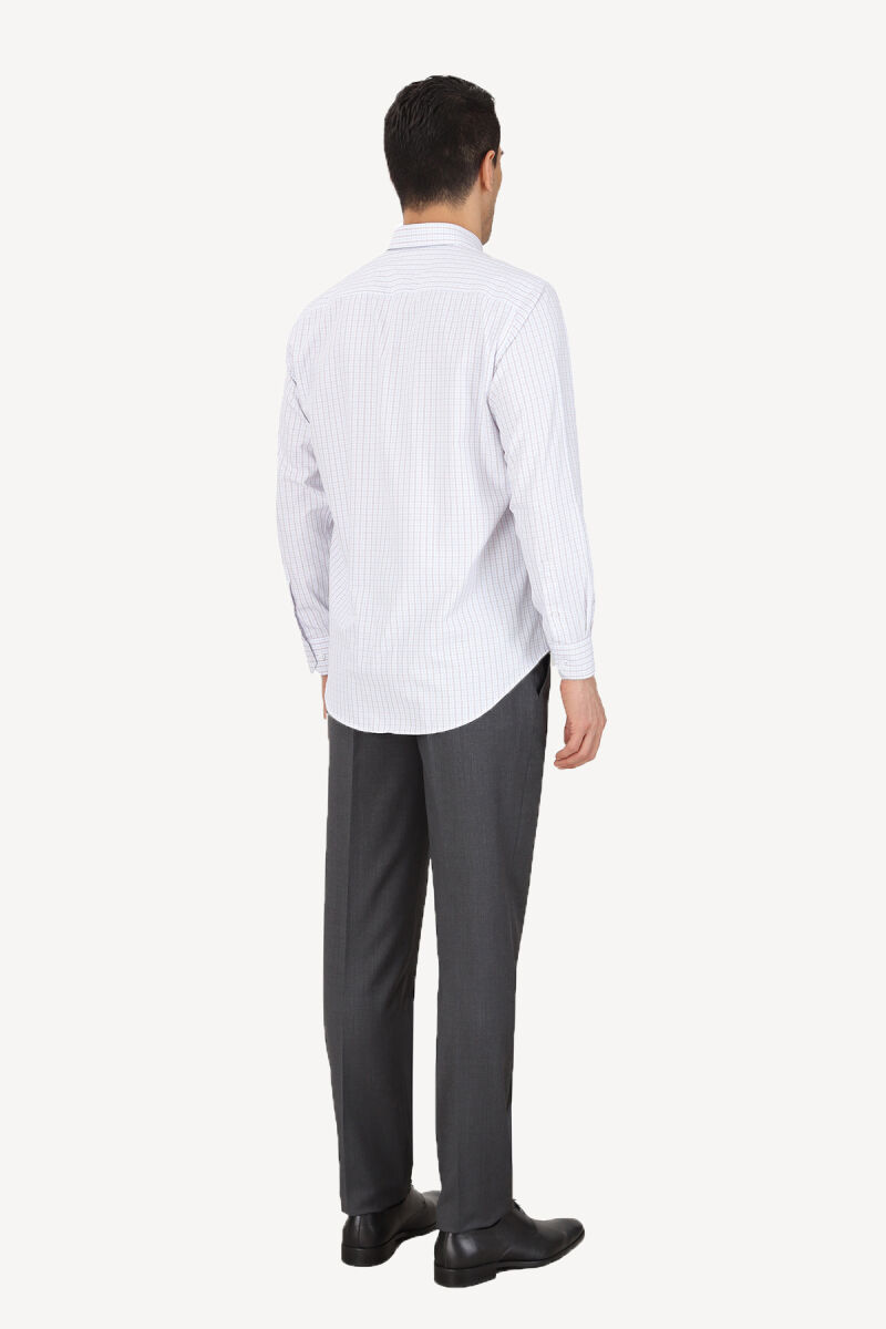 Erkek Beyaz Uzun Kol Spor Kareli Gömlek - 3