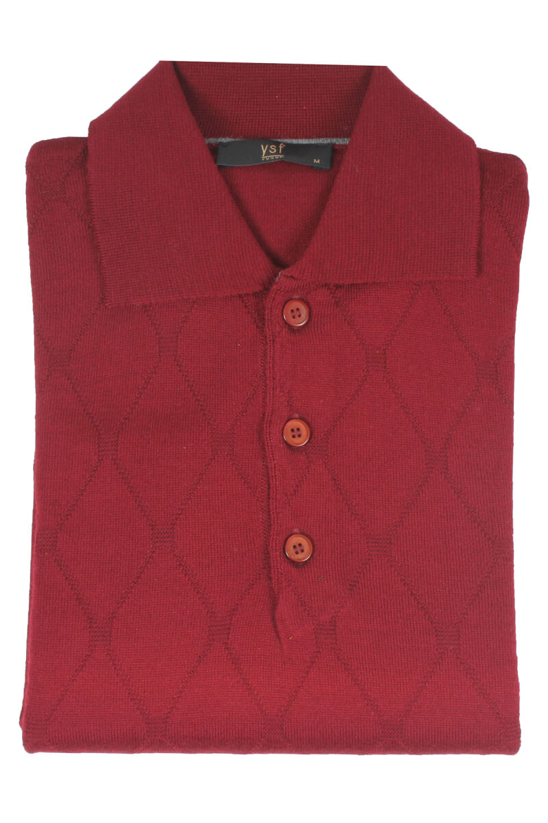 Erkek Bordo Polo Yaka Desenli Klasik Triko - 2