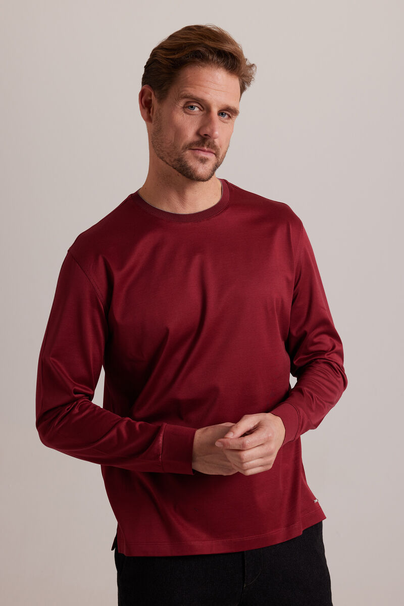 Erkek Bordo Bisiklet Yaka Pamuklu Sweatshirt - 4