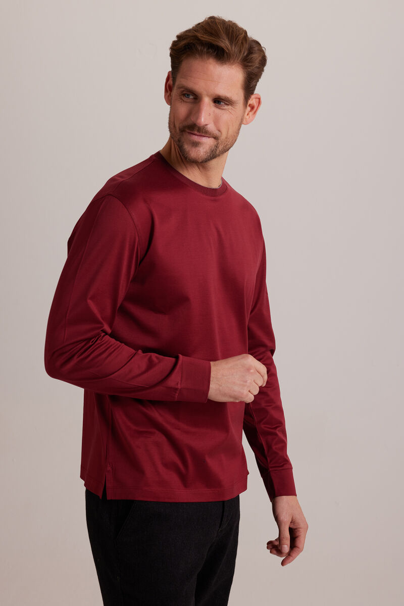 Erkek Bordo Bisiklet Yaka Pamuklu Sweatshirt - 3