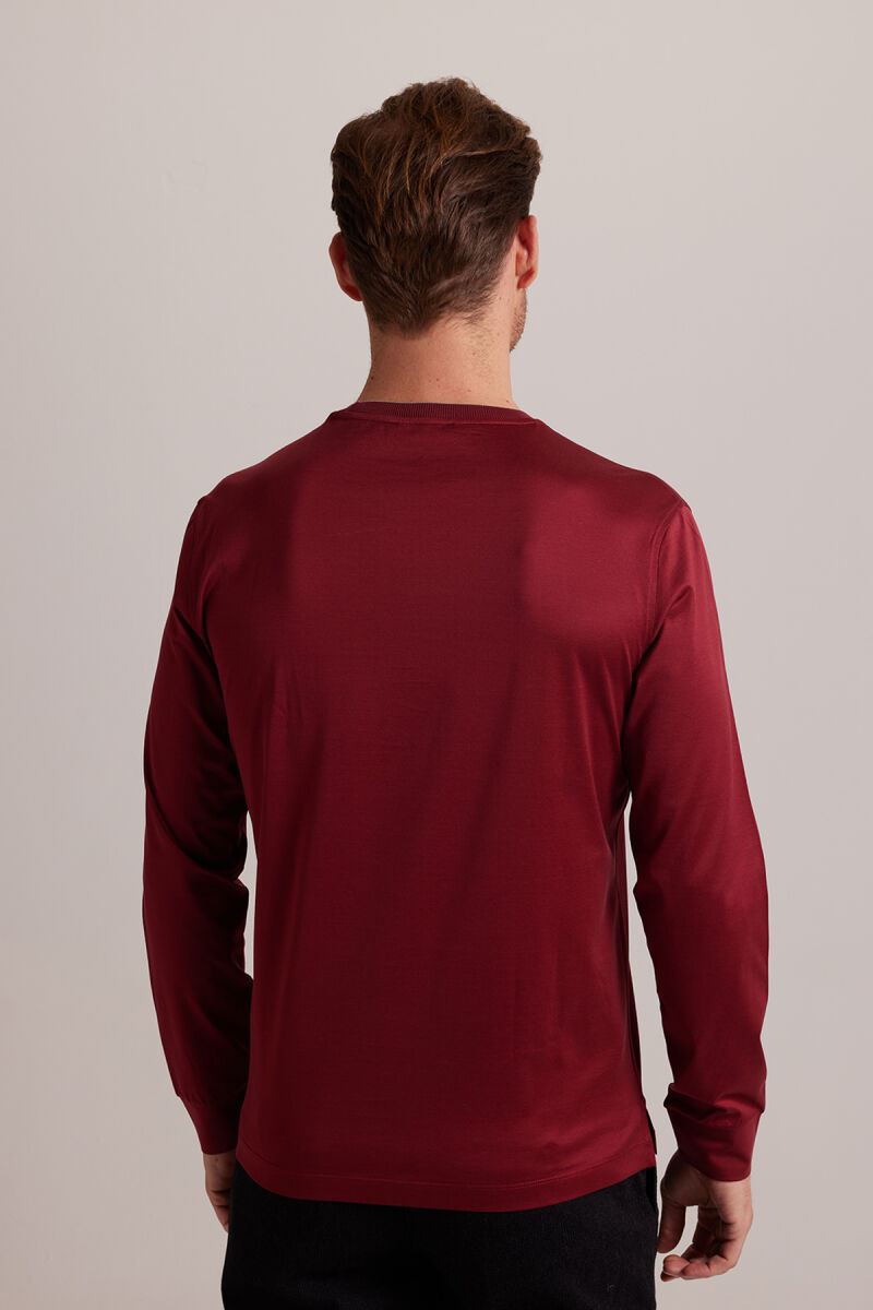 Erkek Bordo Bisiklet Yaka Pamuklu Sweatshirt - 5