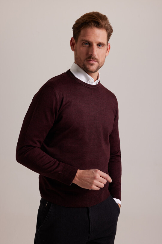 Erkek Bordo Bisiklet Yaka Triko