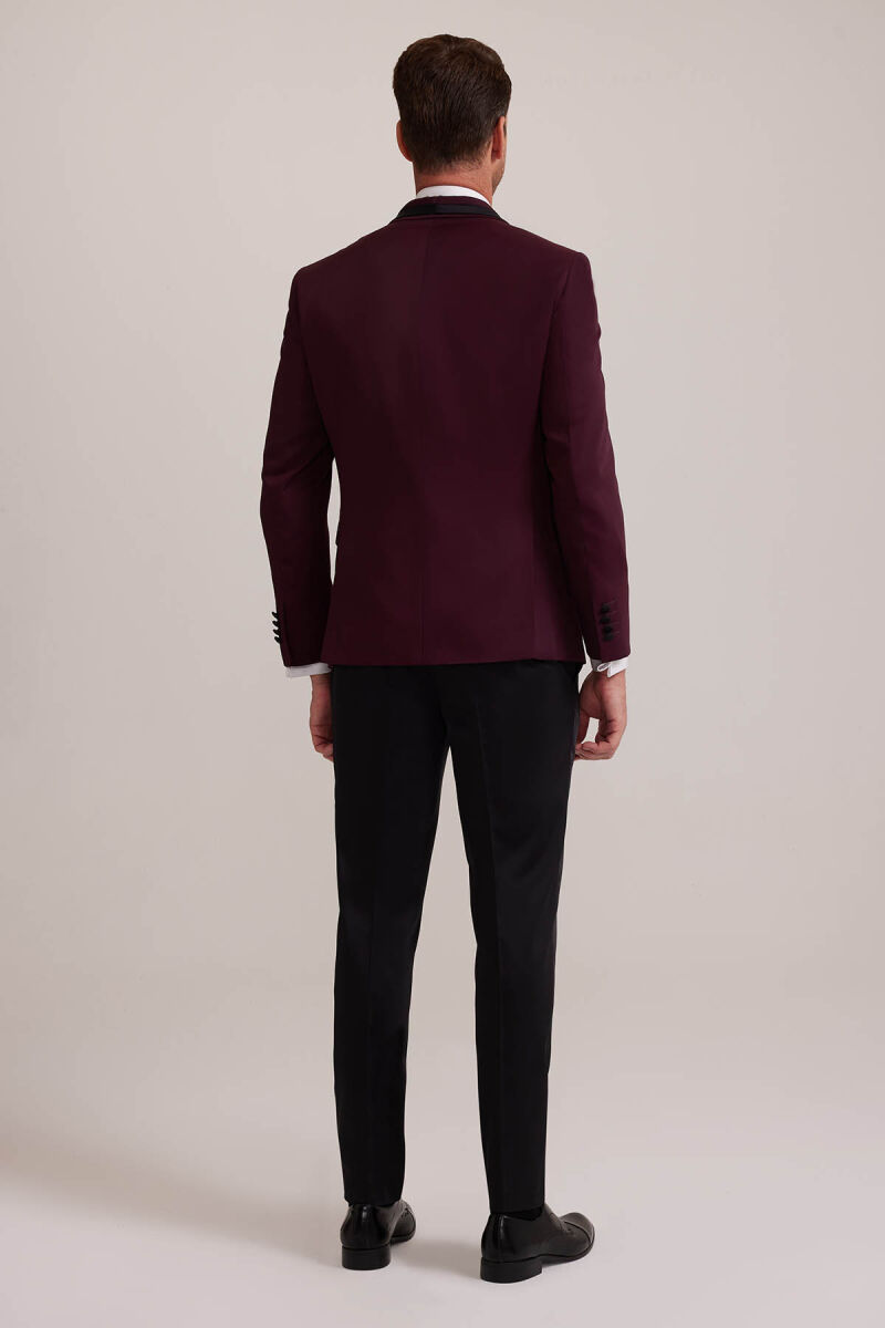 Erkek Bordo Çıkma Şal Yaka Slim Fit Damatlık - 8