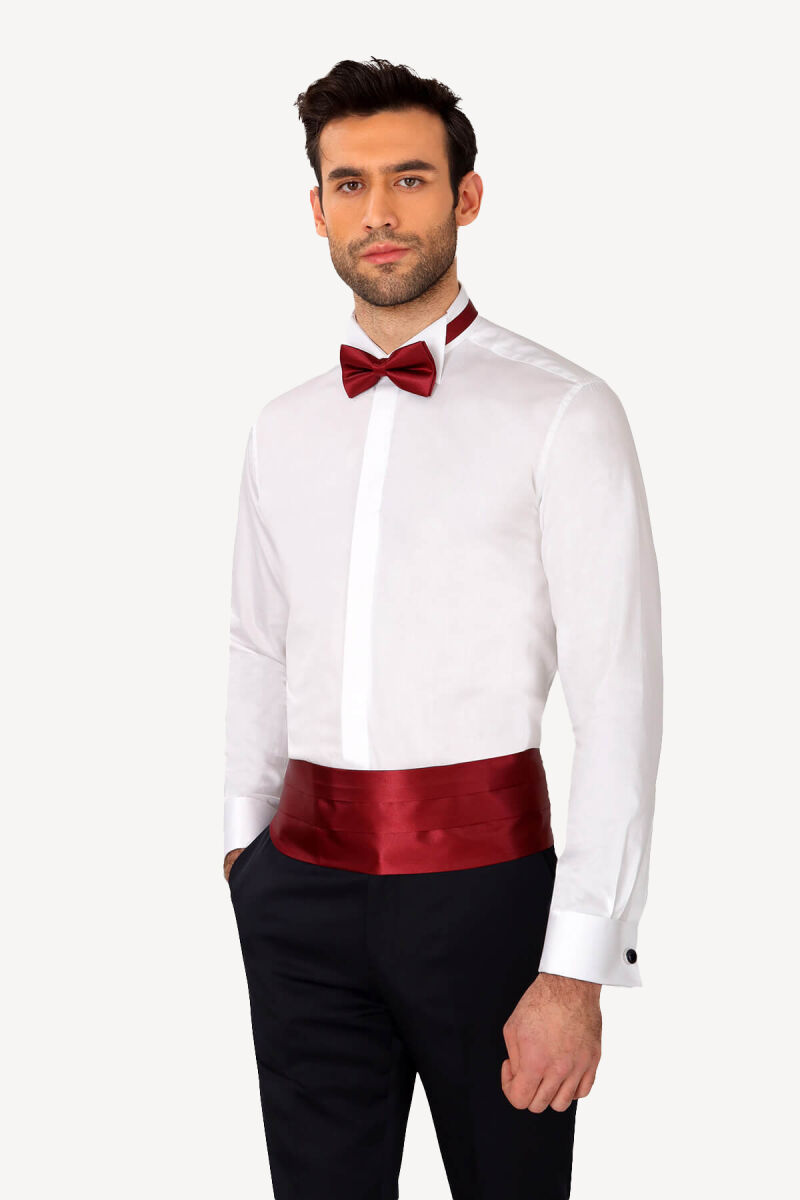 Erkek Bordo Damatlık Kuşak Takım - 1