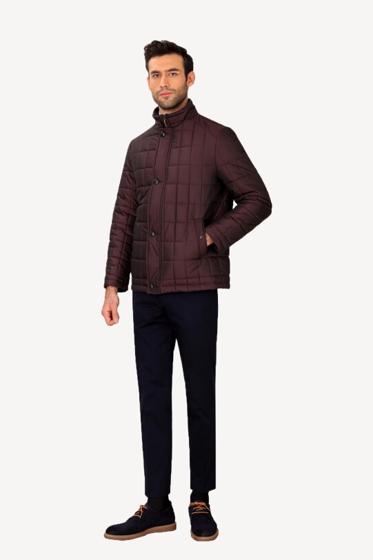 Erkek Bordo Desenli Klasik Kaban