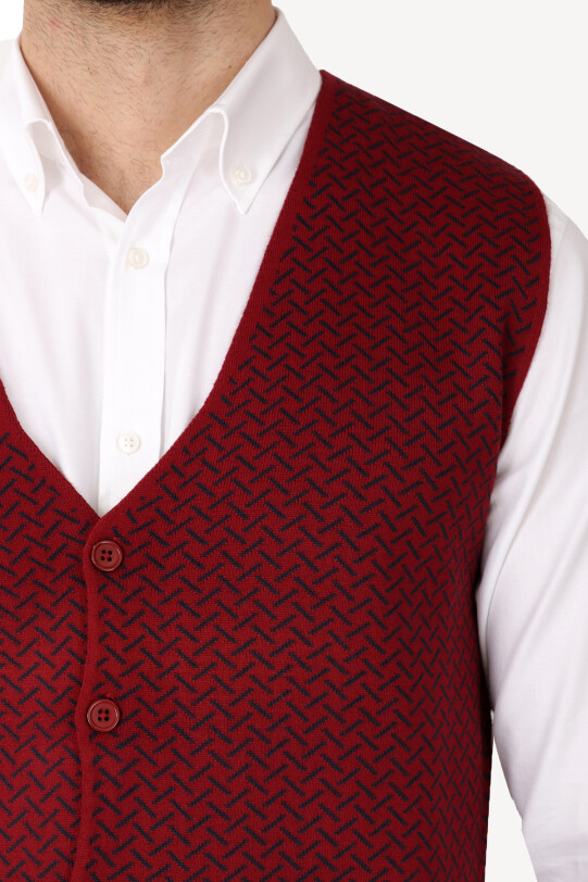 Erkek Bordo Desenli Klasik Triko Yelek