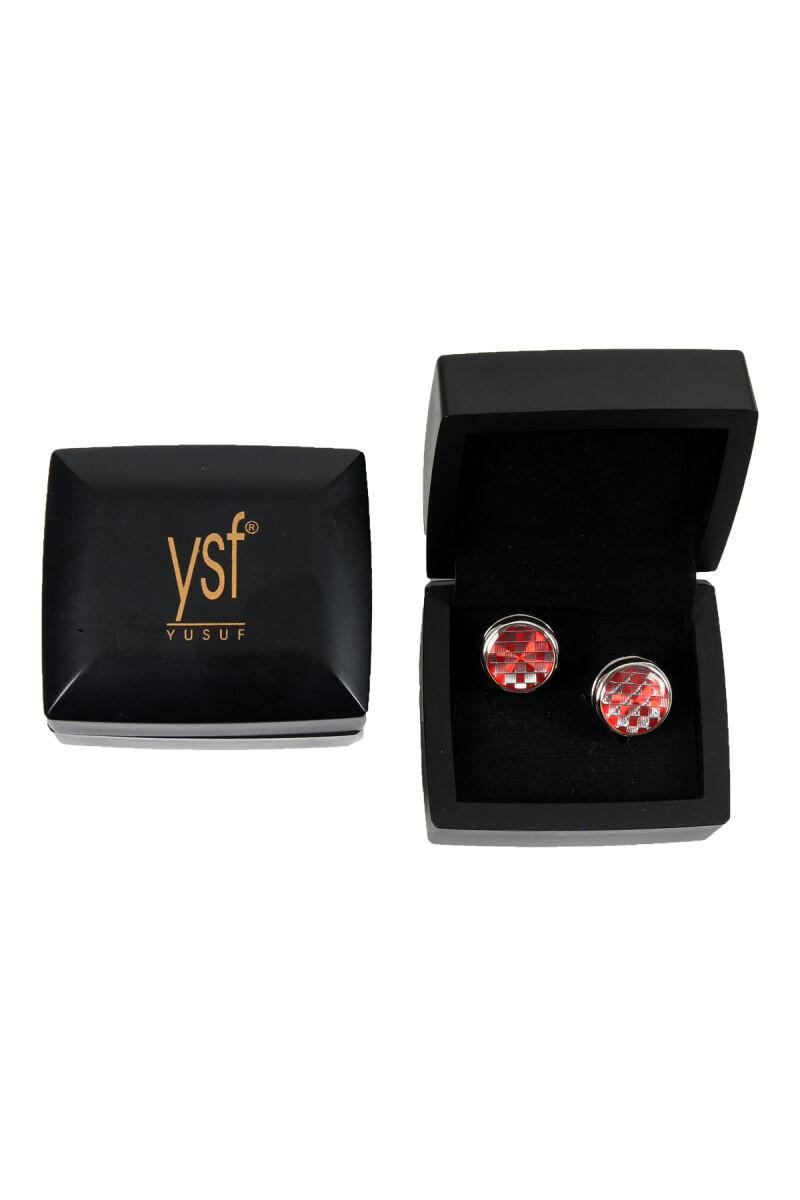 Erkek Bordo Desenli Kol Düğmesi - 1