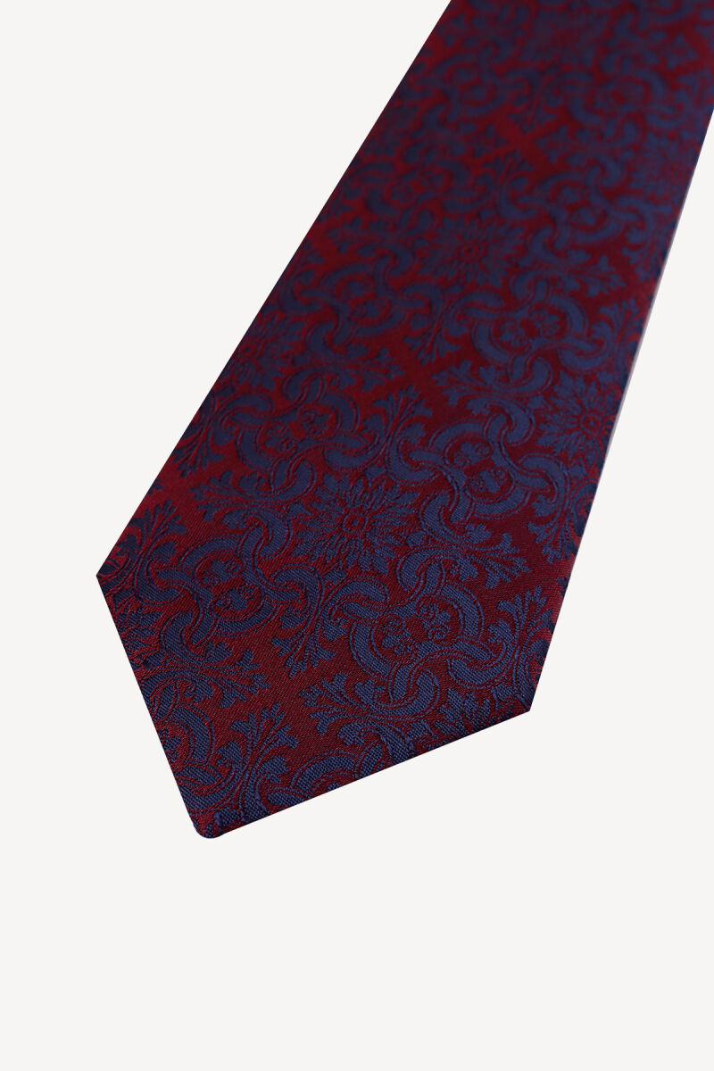 Erkek Bordo Desenli Kravat Mendil Set - 2
