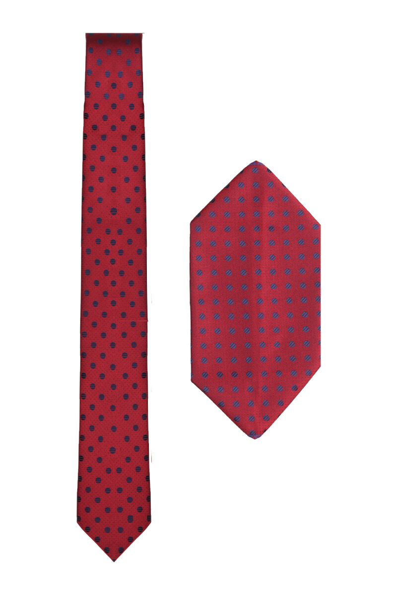 Erkek Bordo Desenli Kravat Mendil Set - 1