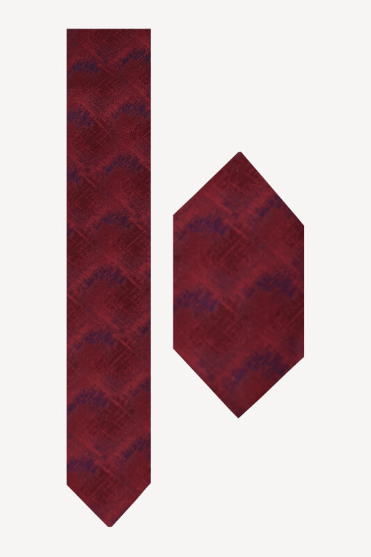 Erkek Bordo Desenli Kravat Mendilli Set - YSF