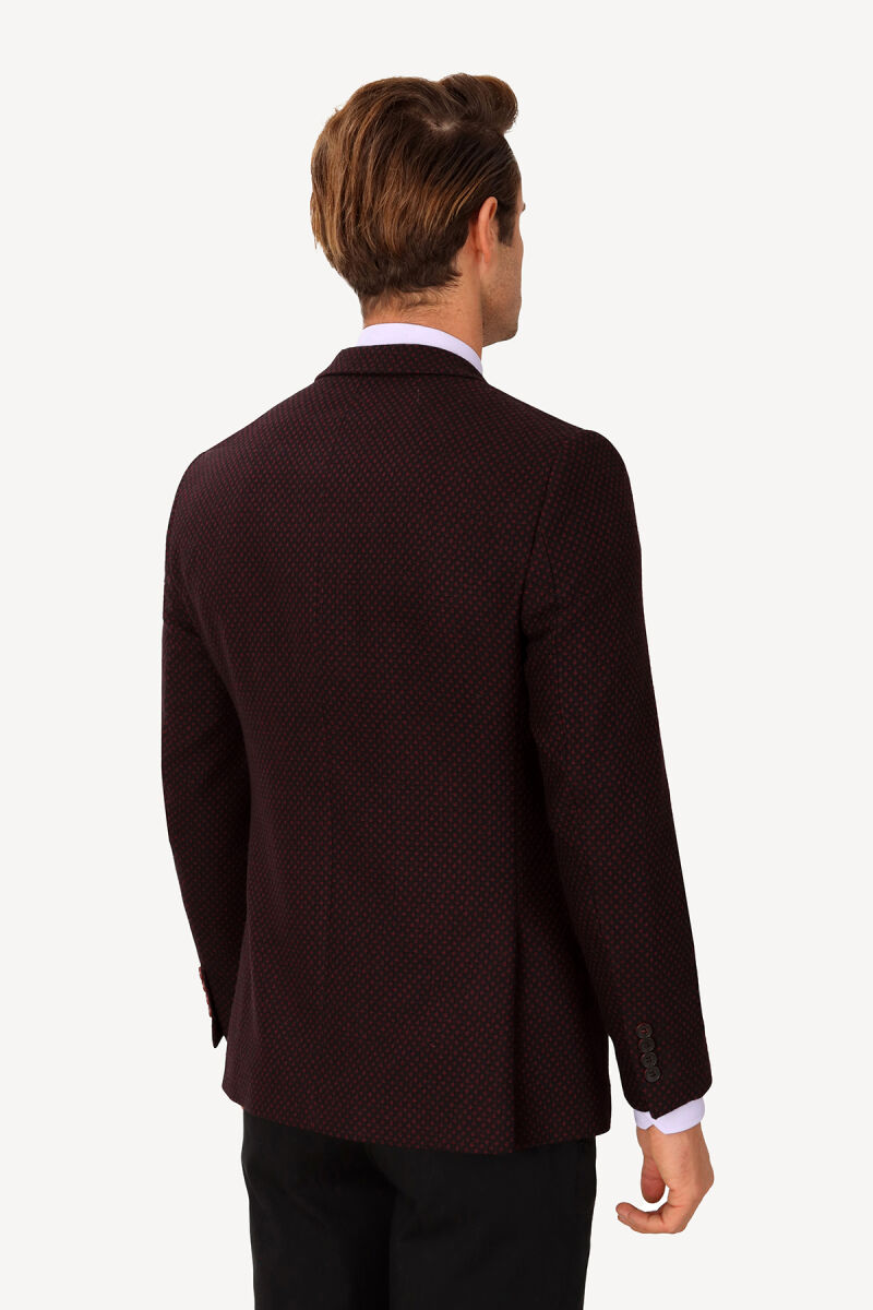 Erkek Bordo Desenli Spor Yünlü Ceket - 4