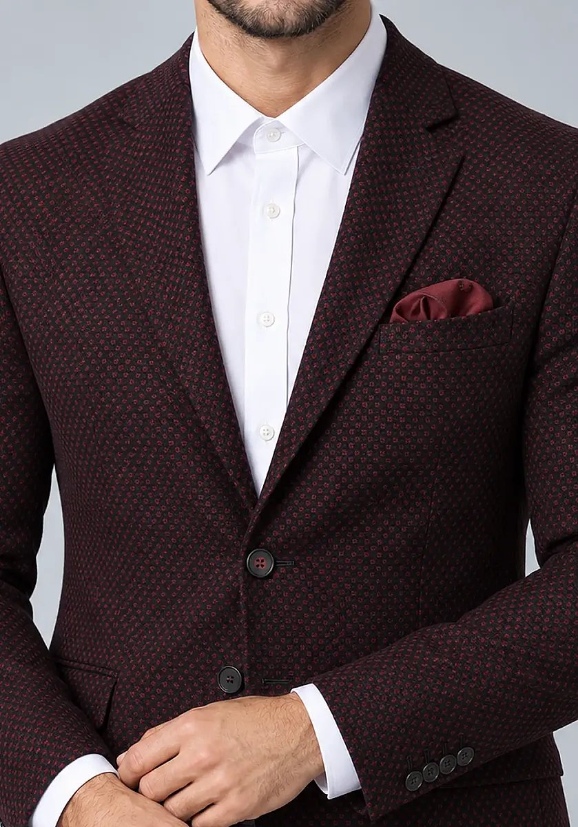Erkek Bordo Desenli Spor Yünlü Ceket - 9