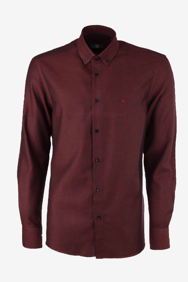 Erkek Bordo Desenli Uzun Kol Slim Fit Gömlek - 1