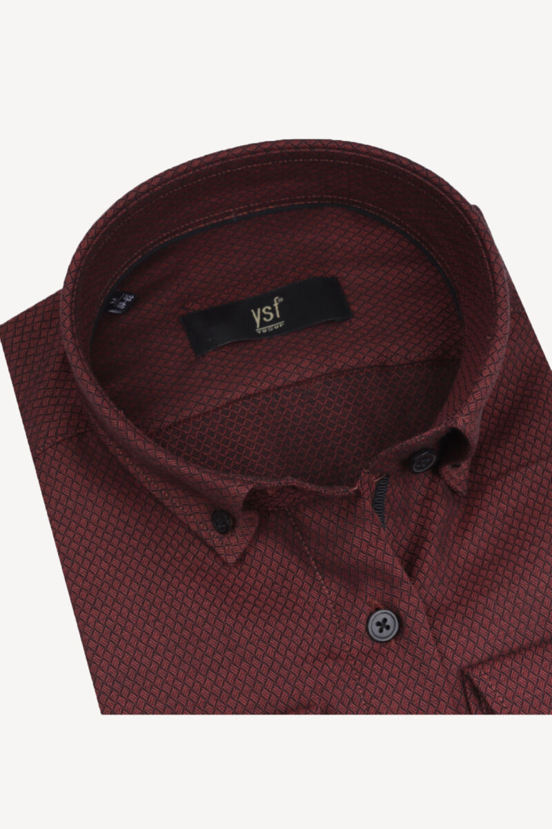 Erkek Bordo Desenli Uzun Kol Slim Fit Gömlek - 2