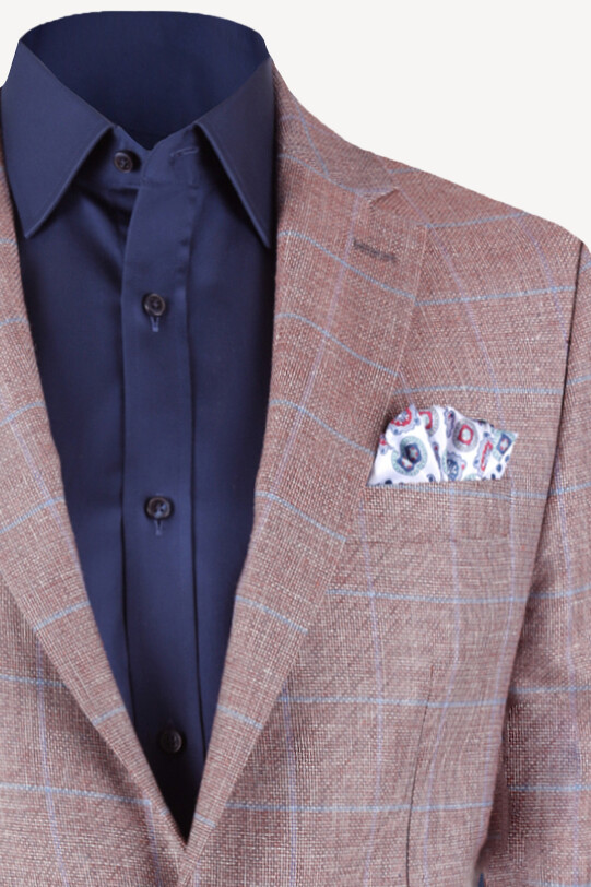 Erkek Bordo Ekose Keten Spor Ceket - YSF (1)