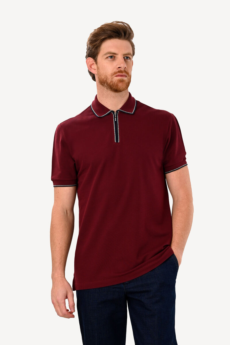 Erkek Bordo Fermuarlı Polo Yaka Regular Fit Tshirt - 2