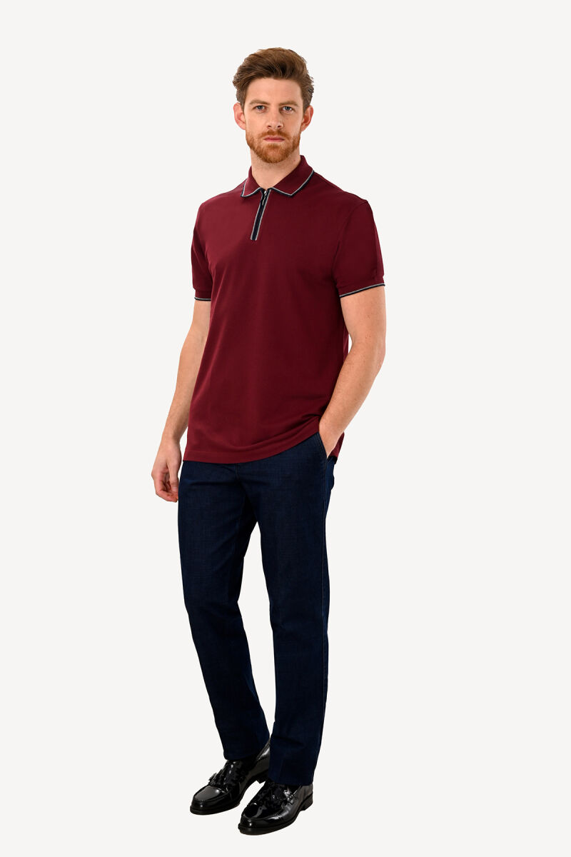 Erkek Bordo Fermuarlı Polo Yaka Regular Fit Tshirt - 3