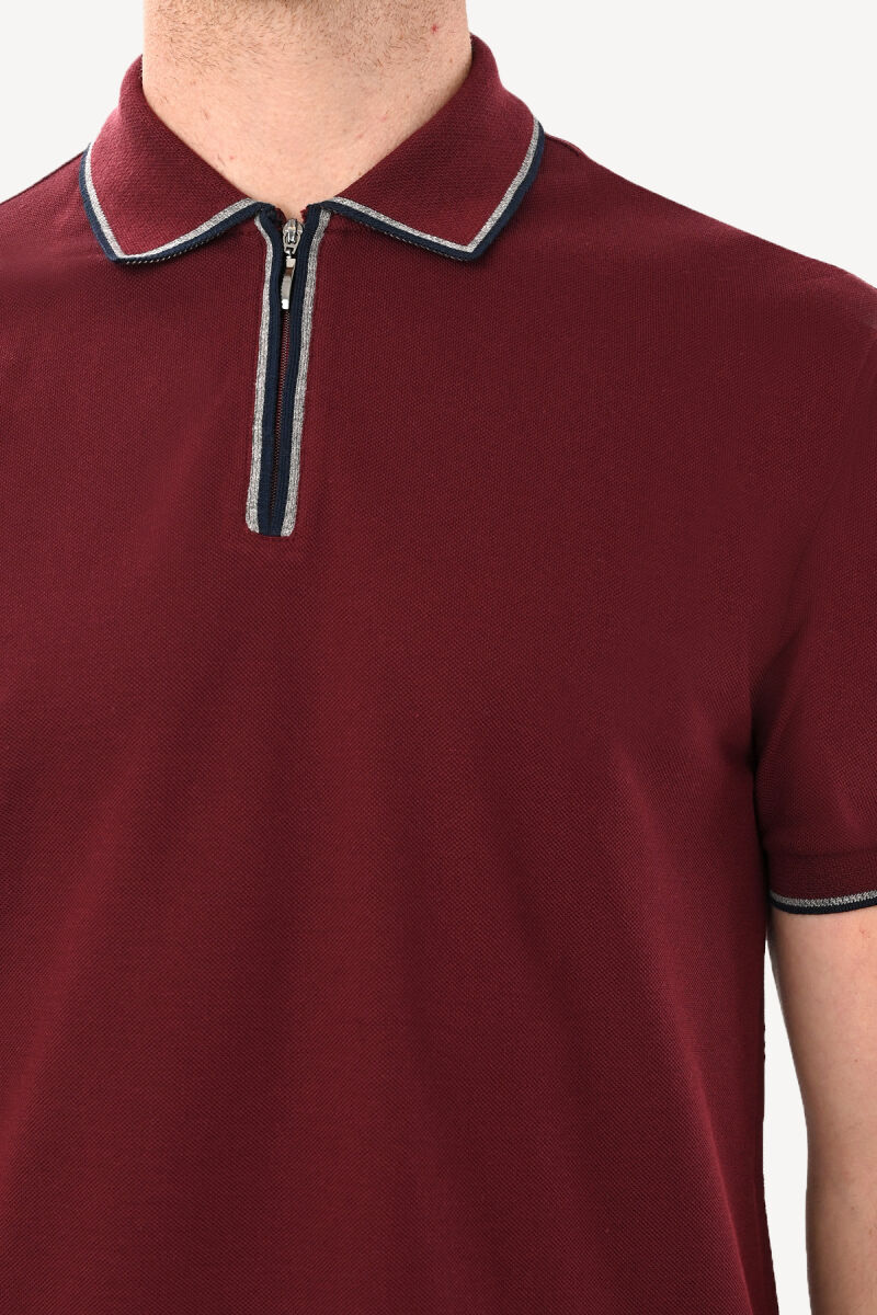 Erkek Bordo Fermuarlı Polo Yaka Regular Fit Tshirt - 4