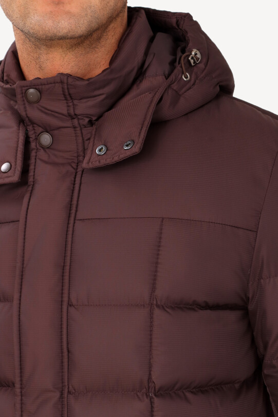 Erkek Bordo Kapüşonlu Klasik Kaban