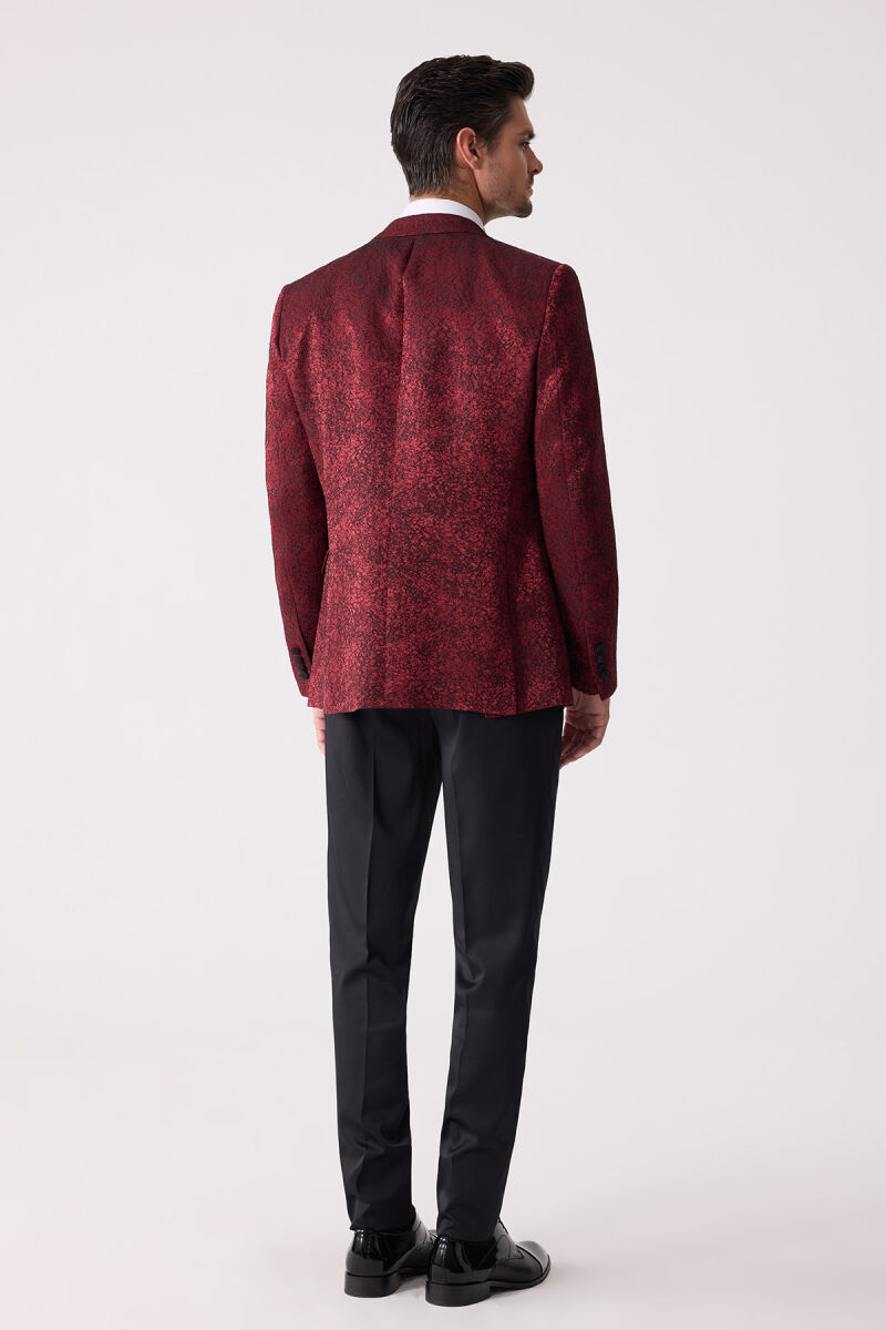 Erkek Bordo Kırlangıç Yaka Yelekli Slim Fit Desenli Damatlık - 12