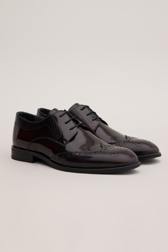 Erkek Bordo Klasik Bağcıklı Desenli Rugan Ayakkabı