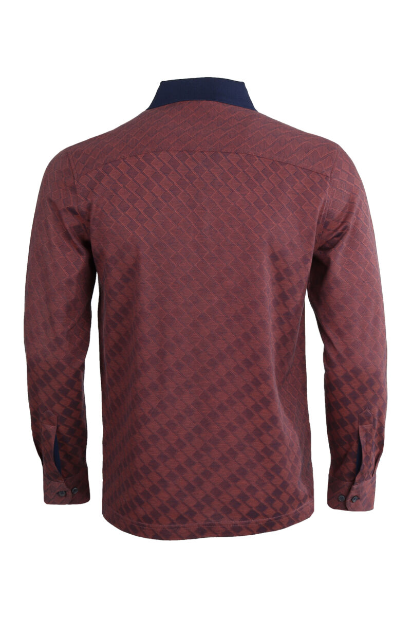 Erkek Bordo Klasik Desenli Polo Yaka Sweatshirt - 2