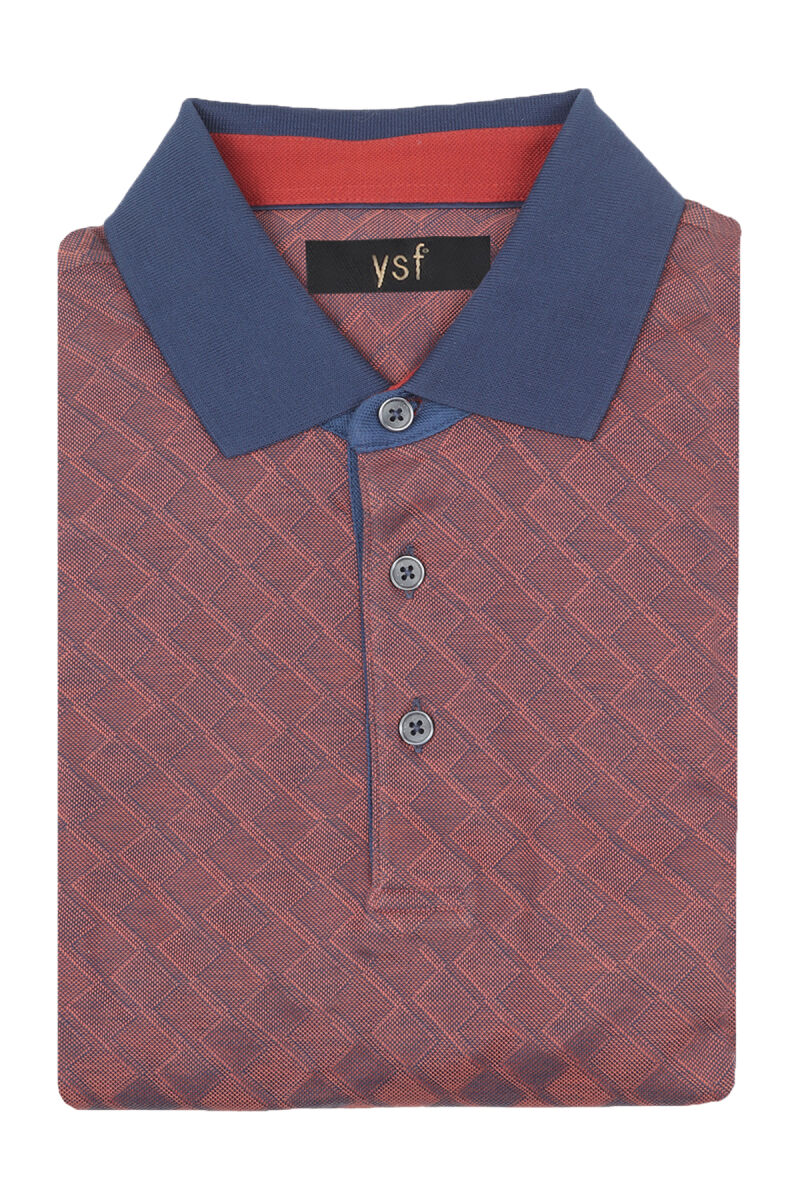 Erkek Bordo Klasik Desenli Polo Yaka Sweatshirt - 3