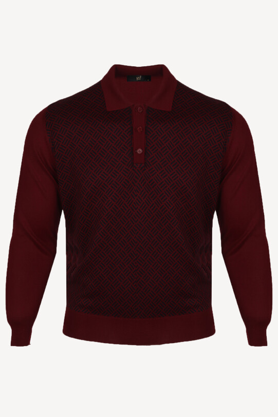 Erkek Bordo Klasik Polo Yaka Desenli Triko