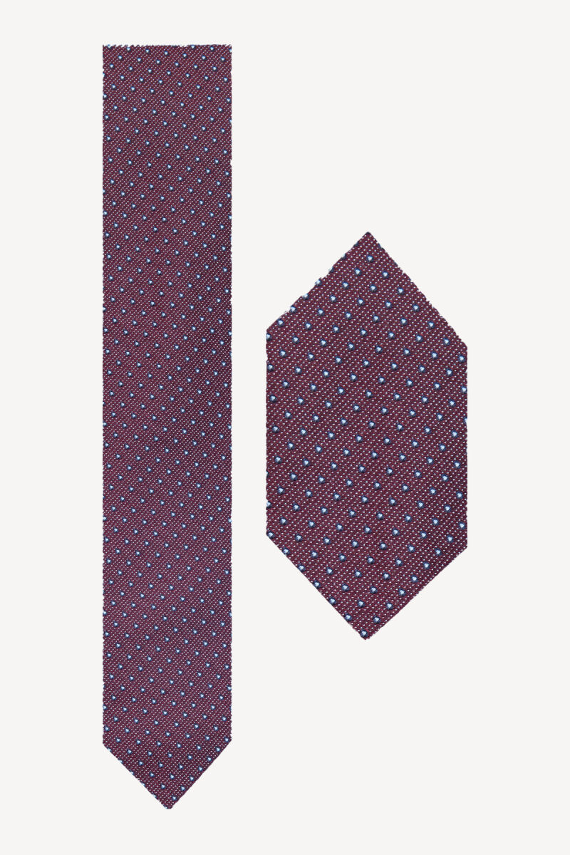 Erkek Bordo Kravat Mendil Set - 1