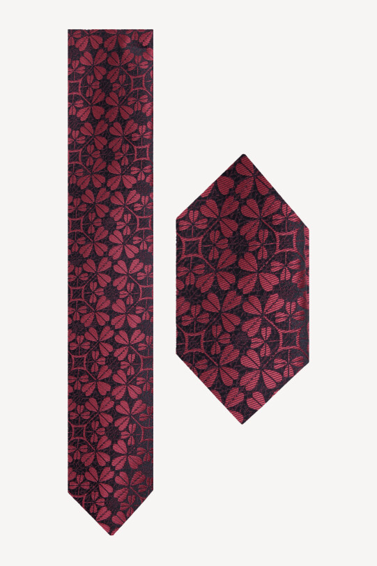 Erkek Bordo Kravat Mendil Set - YSF