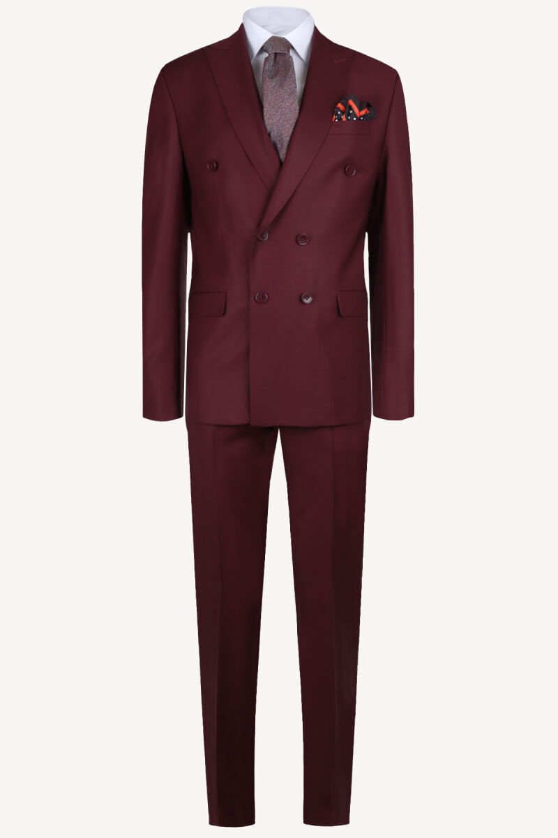 Erkek Bordo Kruvaze Regular Fit Takım Elbise - 1