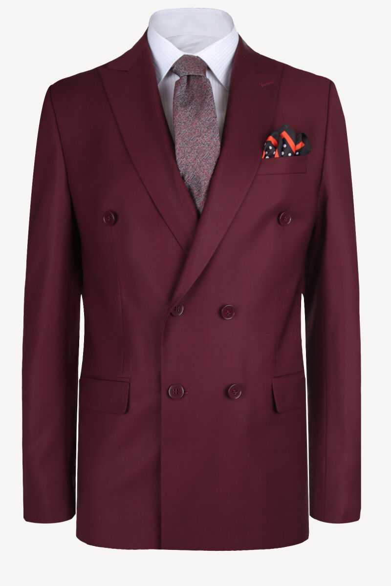 Erkek Bordo Kruvaze Regular Fit Takım Elbise - 2