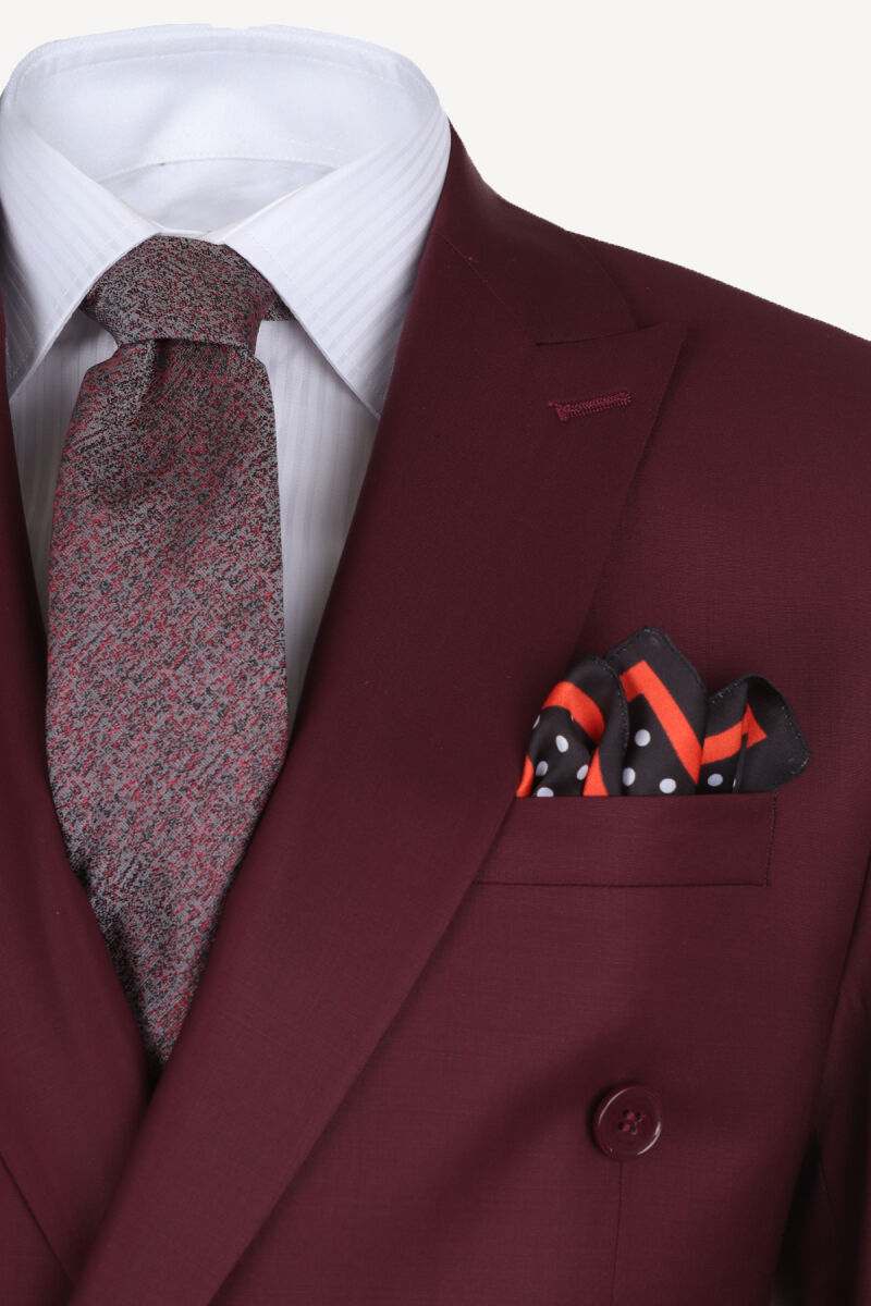 Erkek Bordo Kruvaze Regular Fit Takım Elbise - 3