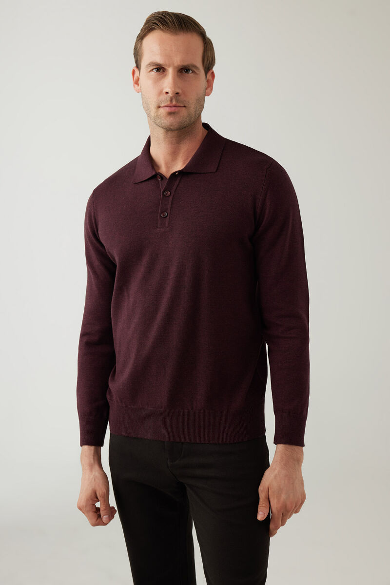 Erkek Bordo Pamuklu Polo Yaka Triko - 1