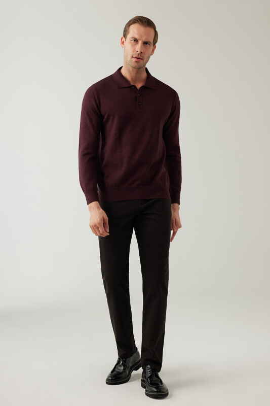 Erkek Bordo Pamuklu Polo Yaka Triko
