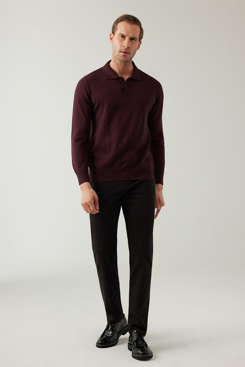Erkek Bordo Pamuklu Polo Yaka Triko - 2