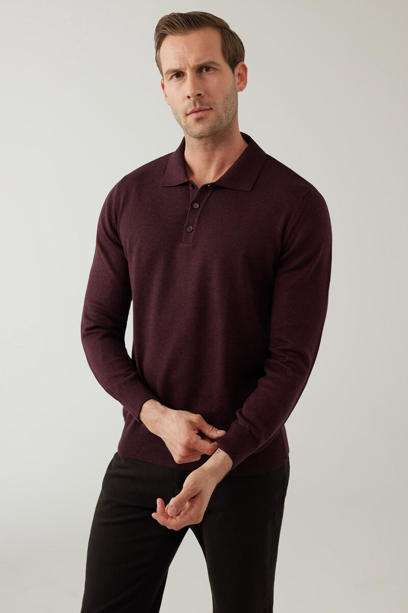 Erkek Bordo Pamuklu Polo Yaka Triko - 3
