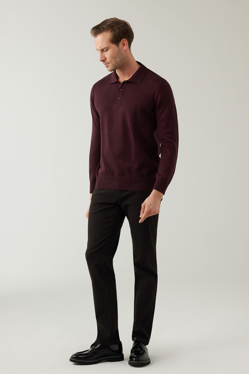 Erkek Bordo Pamuklu Polo Yaka Triko - 4