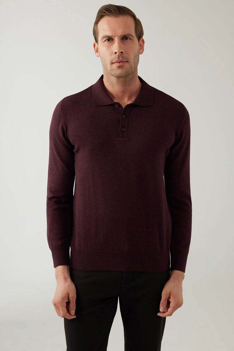 Erkek Bordo Pamuklu Polo Yaka Triko - 5