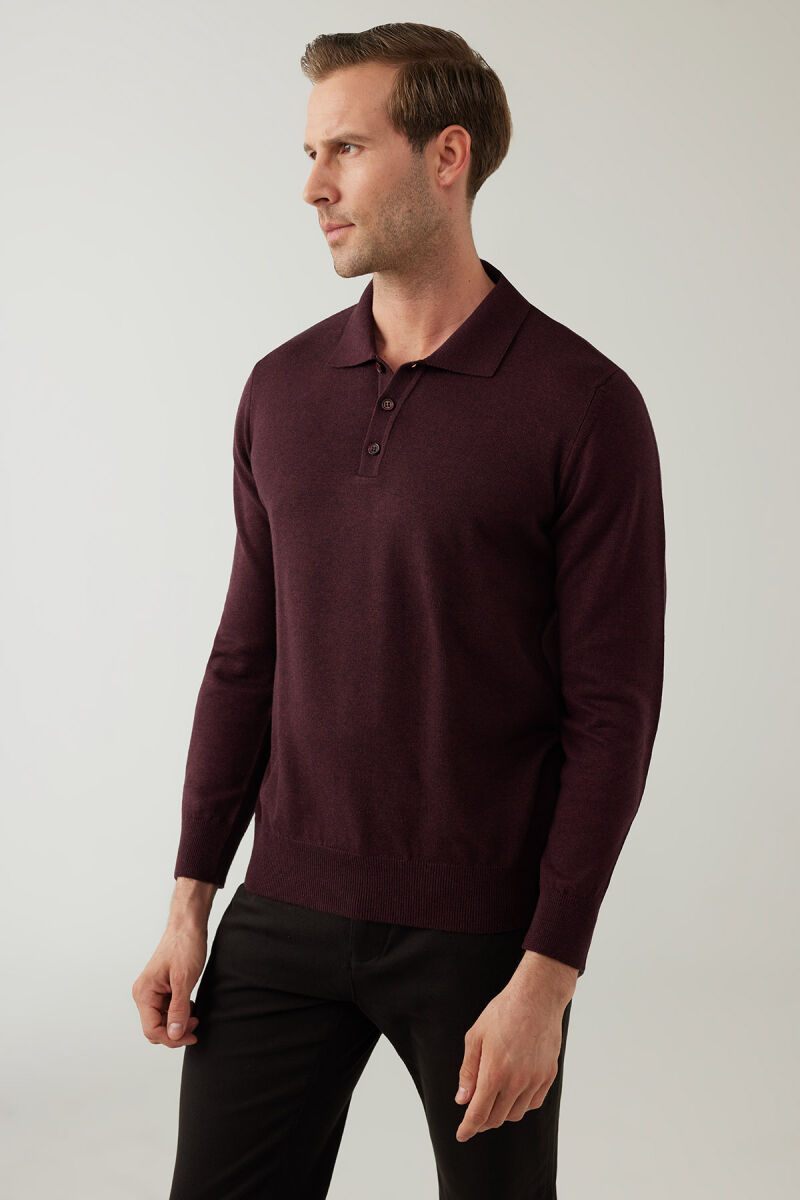 Erkek Bordo Pamuklu Polo Yaka Triko - 6