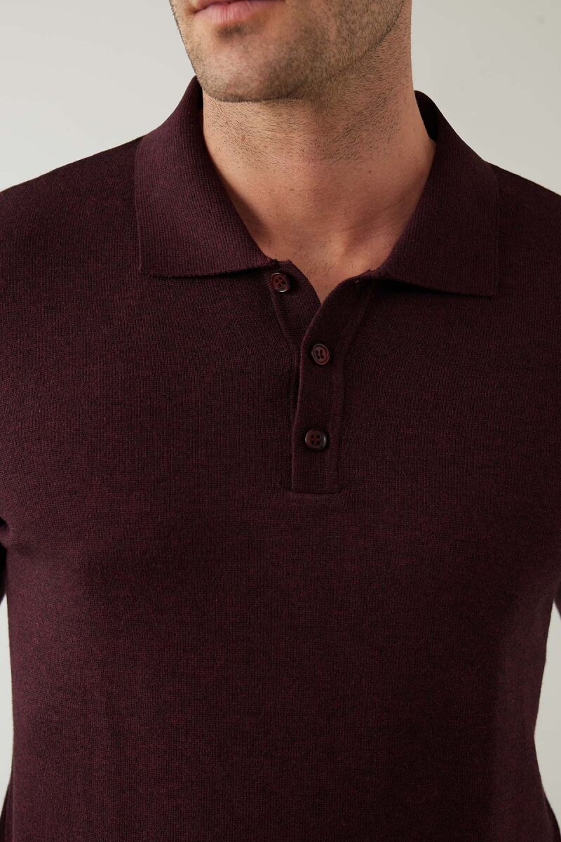 Erkek Bordo Pamuklu Polo Yaka Triko - 7