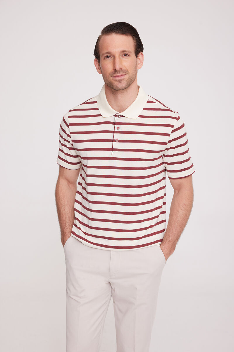 Erkek Bordo Polo Yaka Çizgili T-Shirt - 1