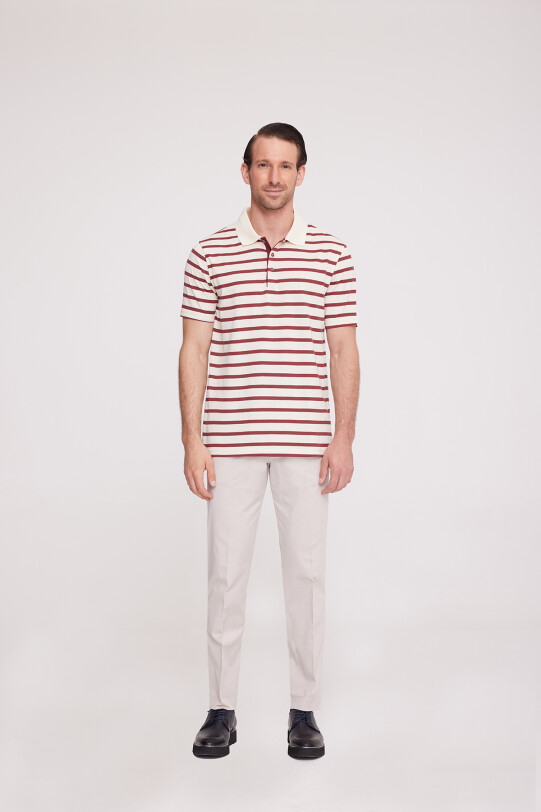 Erkek Bordo Polo Yaka Çizgili T-Shirt