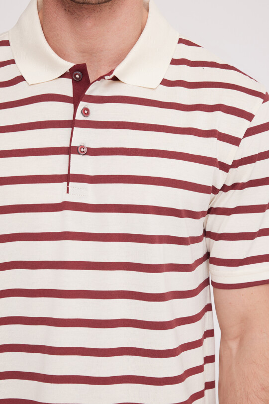 Erkek Bordo Polo Yaka Çizgili T-Shirt