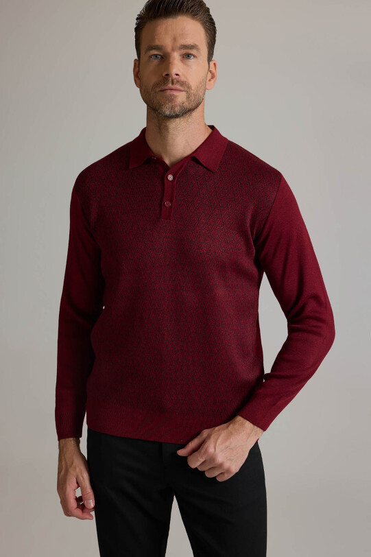 Erkek Bordo Polo Yaka Desenli Triko