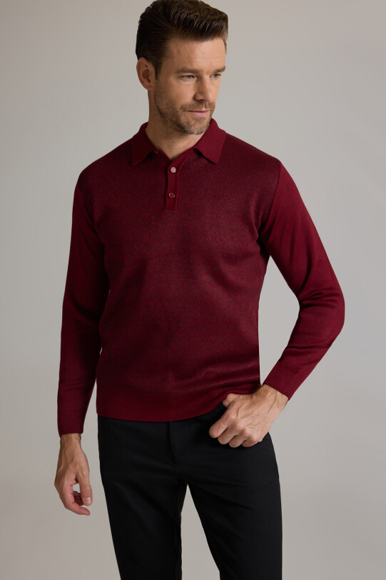 Erkek Bordo Polo Yaka Desenli Triko